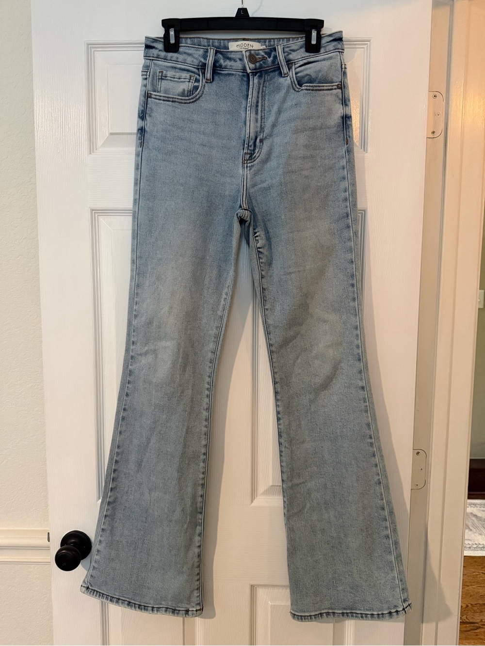Hidden High-Rise Light Wash Flare Jeans - Light Blue